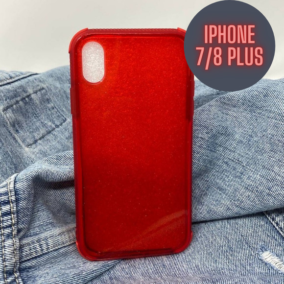iPhone 7/8 Plus Case Clear Red Glitter Cover - Picture 1 of 8